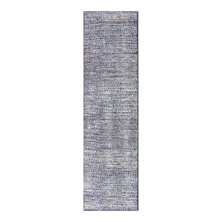 Distressed Modern Design Gallery Runner With All-Over Checkerboard Design Hand-Knotted in Wool For Sale