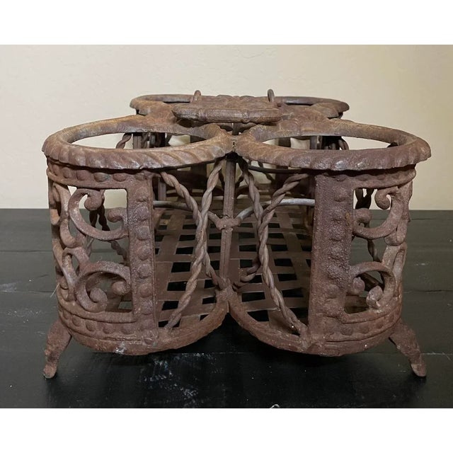 Brown Antique French Country Cast Iron & Wrought Iron Wine Bottle Holder Display Stand For Sale - Image 8 of 12