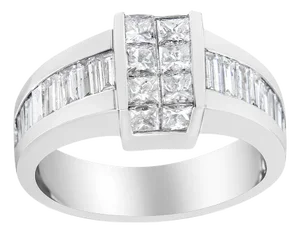 14K White Gold 2 3/4 Cttw Invisible-Set Princess and Channel-Set Baguette Diamond Step Up Cocktail Ring (G-H Color, SI1-SI2 Clarity) - Ring Size 9.25