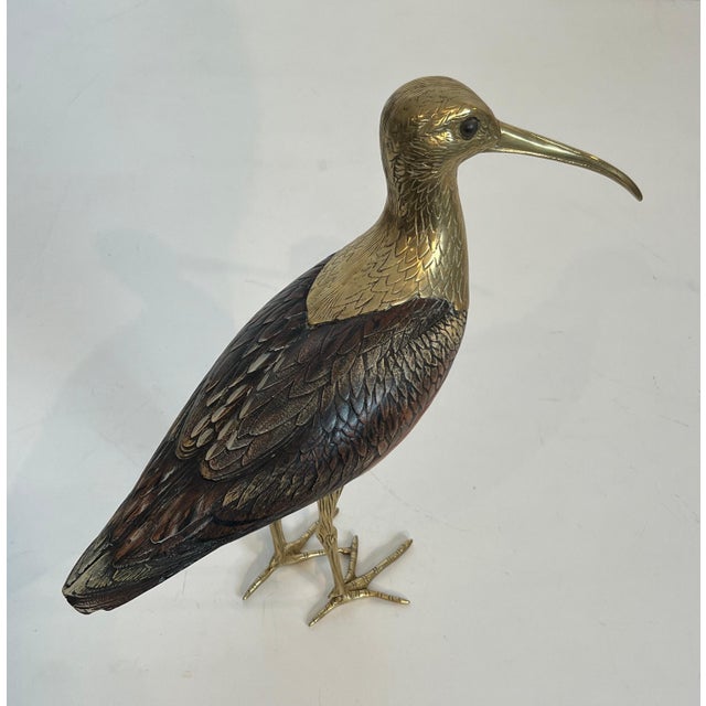 Mid-Century Modern Sculpture representing a bird in polychrome wood and brass. Italian work signed For Sale - Image 3 of 12