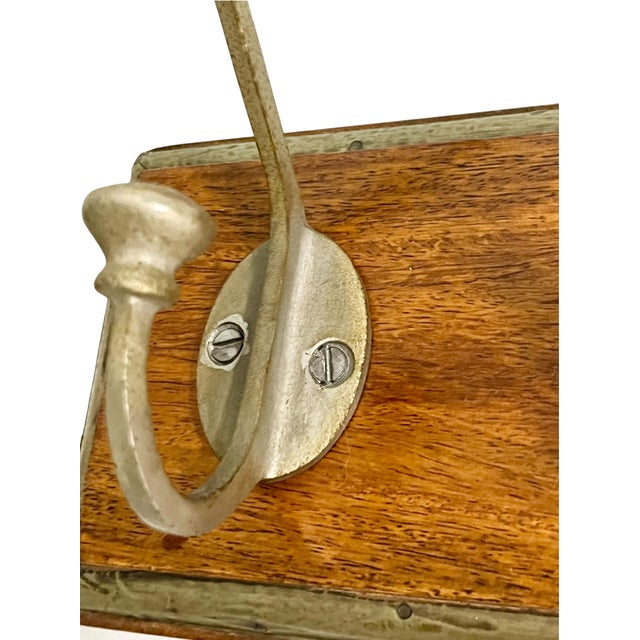 Pair of Vintage French Mid Century Wood and Metal Double Wall Hooks on Wood Plaques For Sale - Image 18 of 18