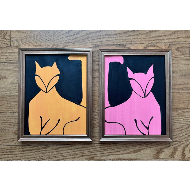 A Charming pair of original modern ink paintings by Max and Alma. Framed in simple golden frames, hooks to hang.