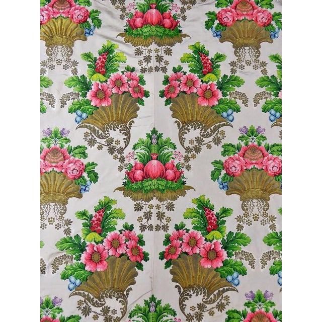 French Lyon Rare Run of Silk Taffeta Lampas Silk and Gold Embroider For Sale - Image 3 of 12