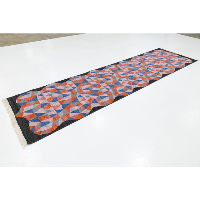 Modern Abstract Geometric Flat-Weave Kilim Wool Runner by Apadana For Sale - Image 9 of 9