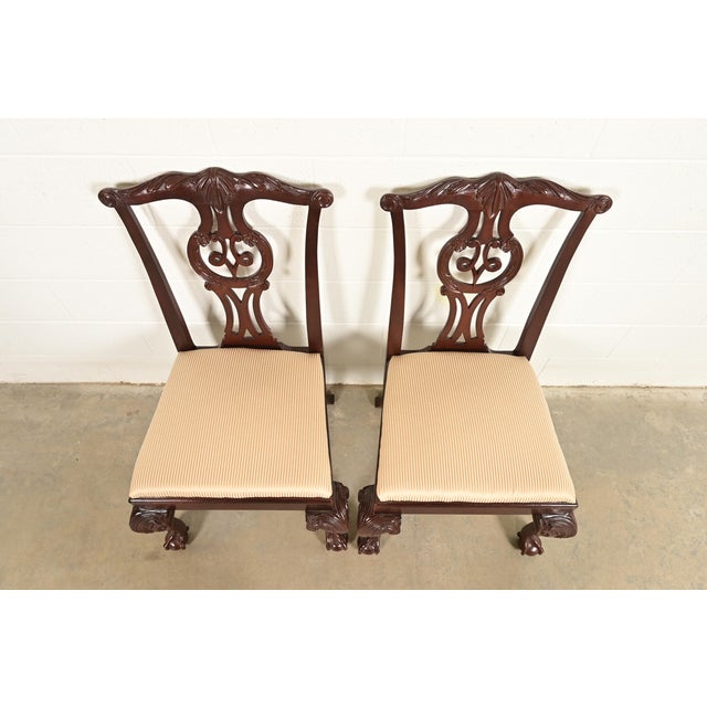 Late 20th Century Baker Furniture Chippendale Carved Mahogany Side Chairs or Dining Chairs, Pair For Sale - Image 5 of 13