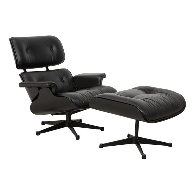 Set of Lounge Chair with Ottoman in Leather by Charles & Ray Eames for Vitra For Sale