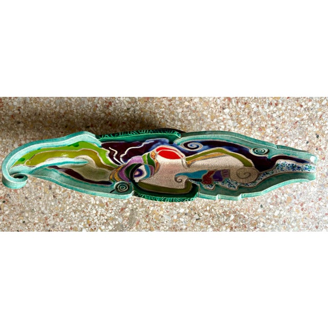 Vintage Boho Abstract Multicolor Portrait Pottery Bowl For Sale In West Palm - Image 6 of 6