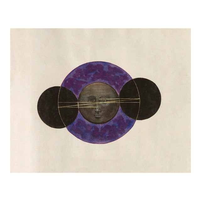 Antique Celestial With Moon Face and Medieval Purple - 30" X 24" For Sale