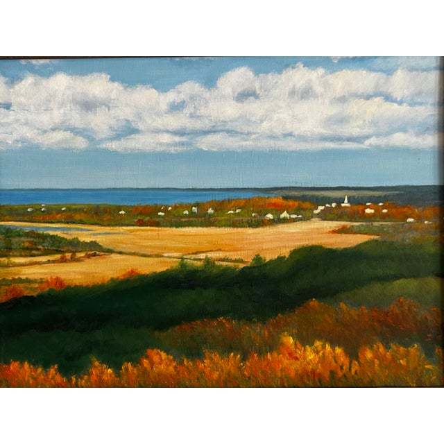Vintage 1978 Cape Cod Massachusetts Landscape Oil Painting View From Scargo Tower For Sale - Image 4 of 6
