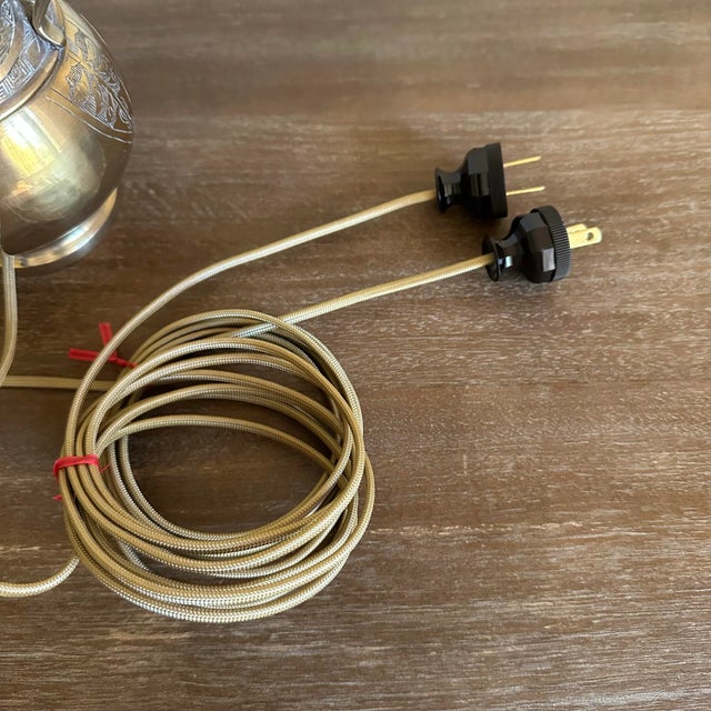 Vintage Small Engraved Brass Urn Boudoir Lamps - A Pair For Sale - Image 9 of 10