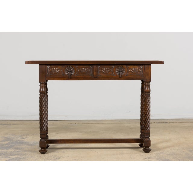 Spanish Early 20th Century Spanish Walnut Console Table With Barley Twist Legs For Sale - Image 3 of 18