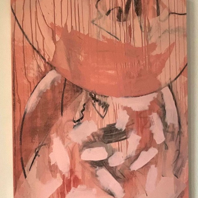 Light Pink Vintage Signed Abstract Expressionist Pink & Coral Oil Painting For Sale - Image 8 of 14