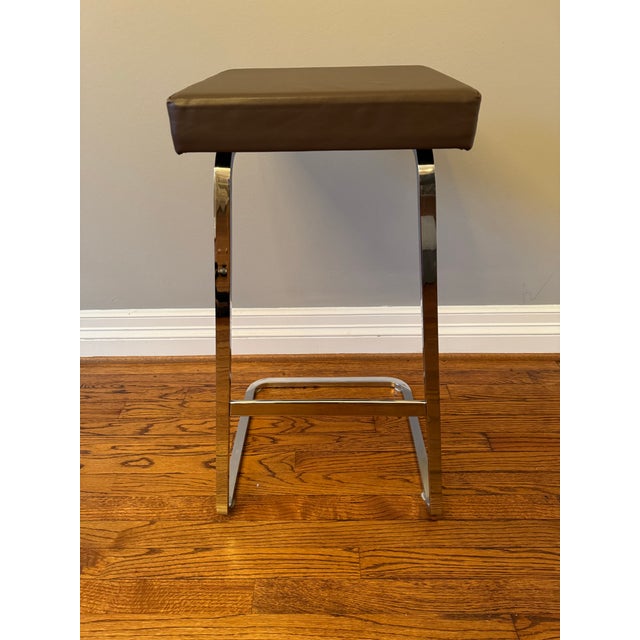 Metal Knoll Four Seasons Chrome and Leather Barstools - Set of 2 For Sale - Image 7 of 12
