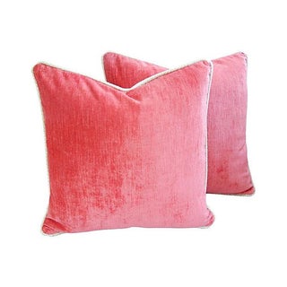 Pink Velvet & Chenille Pillows - A Pair For Sale