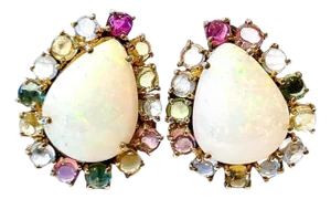Bochic “Capri” Vintage Opal & Multi Tourmaline Earrings Set In 18K Gold & Silver