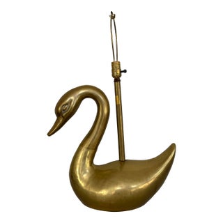 Vintage Hollywood Regency Cast Brass Swan Table Lamp Mid-Century Sculpture For Sale