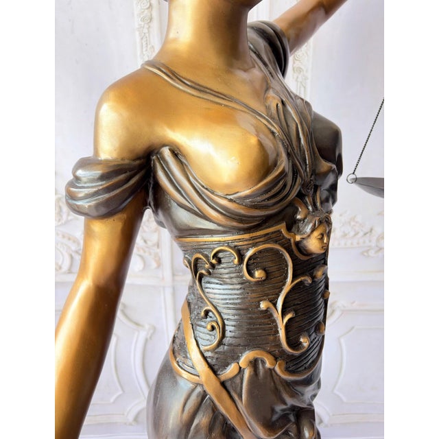 Late 20th Century Monumental Bronze Lady Justice Statue Lady Themis Sculpture With Scales & Sword For Sale - Image 5 of 18