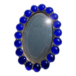 Oval Photo Frame With Blue Glass Border. For Sale