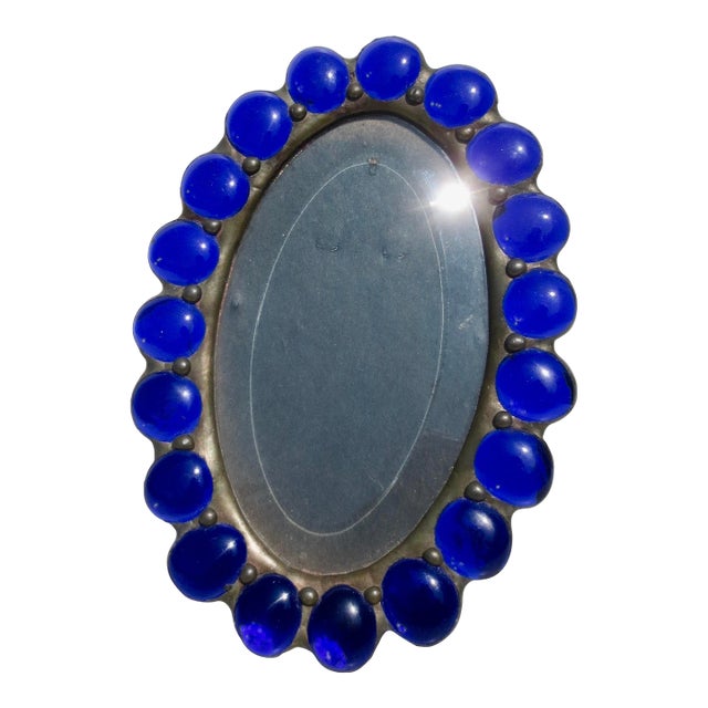 Oval Photo Frame With Blue Glass Border. For Sale
