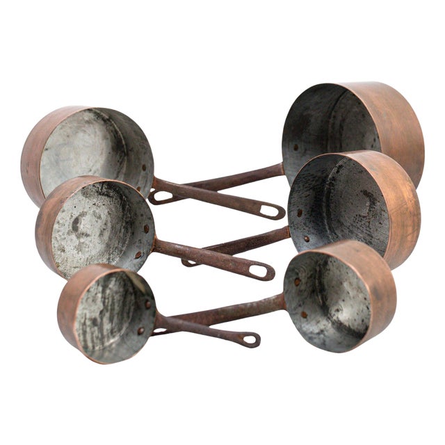 Vintage Spanish Brass Pots, 1950, Set of 6 For Sale