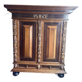 Large European Renaissance Revival Carved Oak Armoire, Circa 1930–1950 For Sale