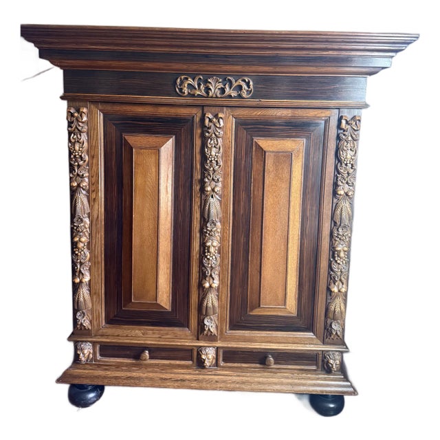 Large European Renaissance Revival Carved Oak Armoire, Circa 1930–1950 For Sale