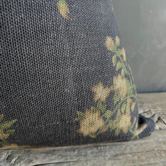 Mid-Century Modern Wabi Sabi French Linen Roses Accent Pillow in Ocré For Sale - Image 3 of 10