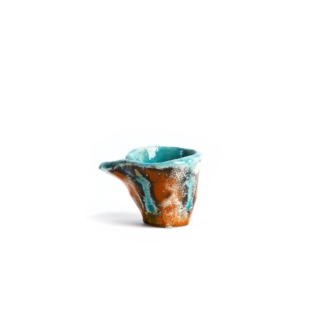 Handmade ceramic espresso cup set with unique angular shaped saucer by Mallorcan multidisciplinary artist Teresa Monmas....
