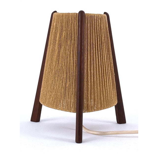 Brown Mid-Century Modern Teak Sisal Bedside Table Lamp, Denmark, 1960s For Sale - Image 8 of 18