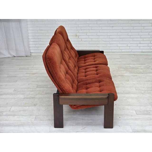 Danish 3-Seater Sofa in Red Velour and Oak, 1970s For Sale - Image 6 of 17
