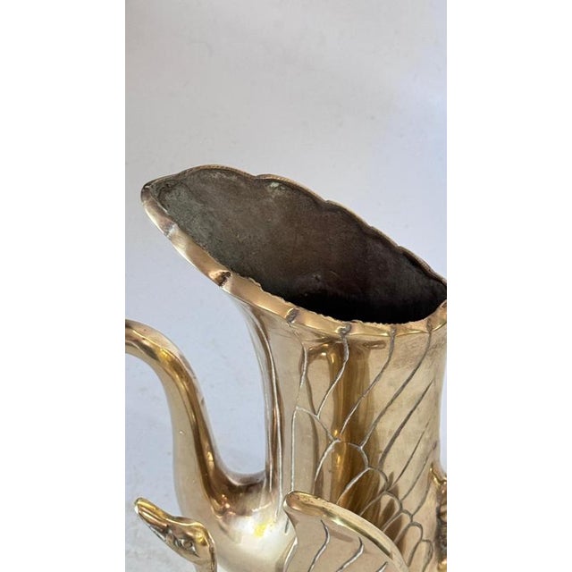 Metal French Brass Swan Sculpture Vase Dual Swans, 1970s For Sale - Image 7 of 12