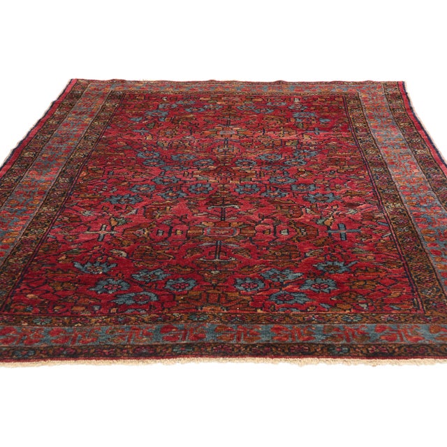 English Antique Red Persian Lilihan Rug - 04'10 X 06'09 For Sale - Image 3 of 9