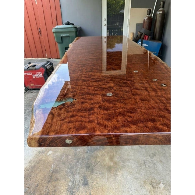 Mid-Century Modern 10ft African Waterfall Bubinga Statement Table - 2" Solid Slab - Freshly Polished For Sale - Image 3 of 4