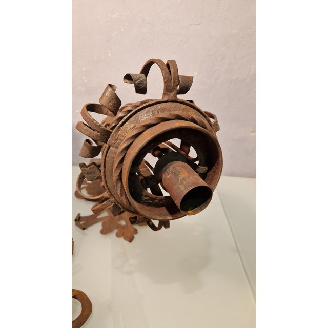 Large Wrought Iron Wall Lamps with Floral Motifs, 1920s, Set of 2 For Sale - Image 7 of 12