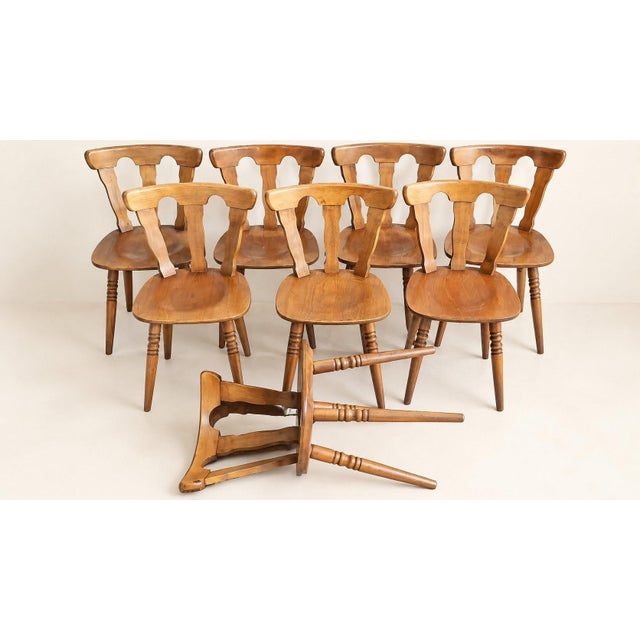 Rustic Bistro Chairs in Honey Beech, 1950s, Set of 9 For Sale - Image 10 of 10