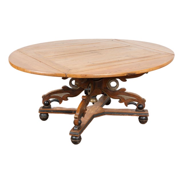19th Century Swedish Pine Drop Leaf Pedestal Dining Table For Sale