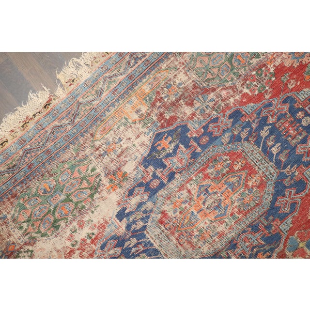 Textile 19th Century Worn Antique Zabihi Collection Caucasian Soumac Flatweave - 5'4" x 6'2" For Sale - Image 7 of 9