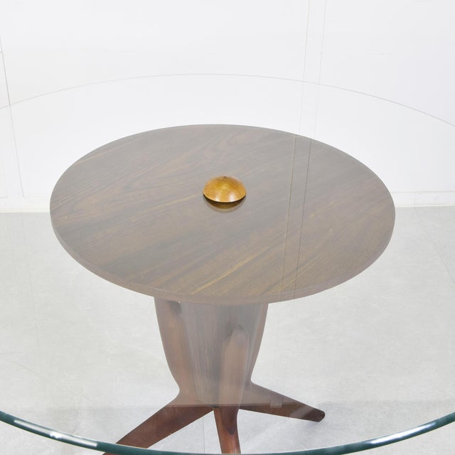 Italian Round Wooden and Crystal Living Room Table attributed to Osvaldo Borsani, 1960s For Sale - Image 9 of 13