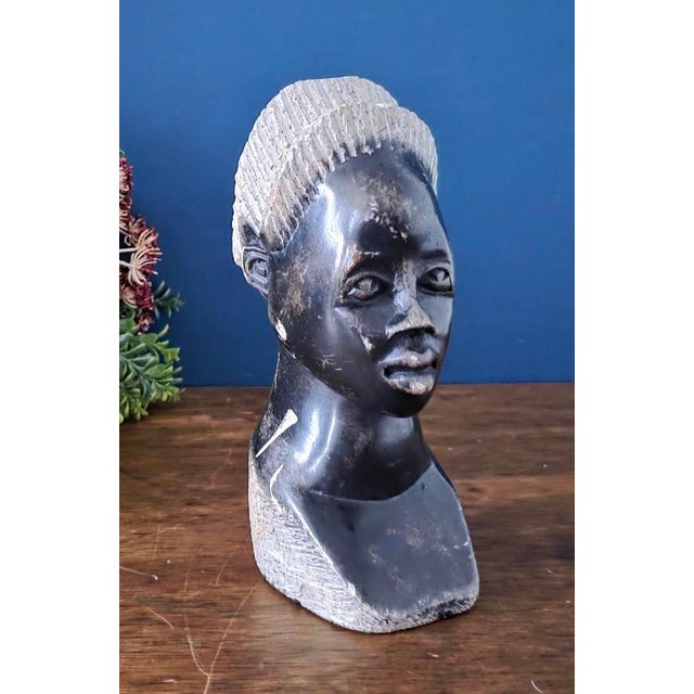 Vintage Hand Carved African Stone Bust Sculpture For Sale - Image 11 of 16