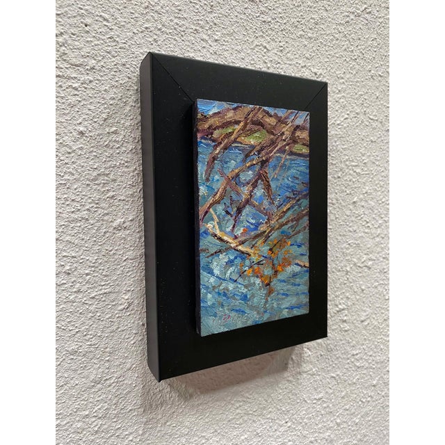 Sloan's Lake by Delton Demarest | Oil on panel of water with branches and autumn leaves For Sale - Image 4 of 5