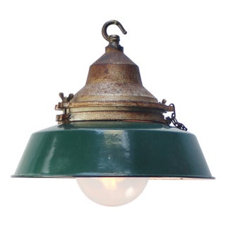 Vintage Industrial French Green Enamel Wall Light from Sammode, France For Sale