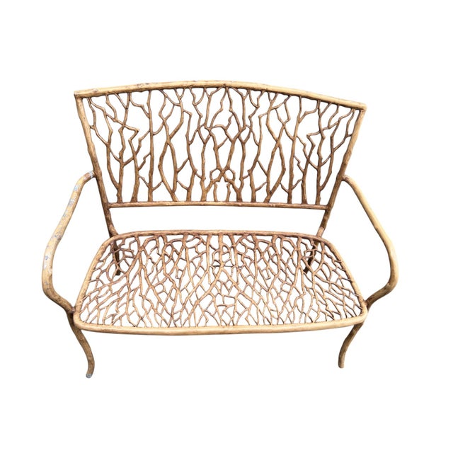 English Late 20th-C. Faux Bois Metal Garden Bench or Settee For Sale - Image 3 of 16