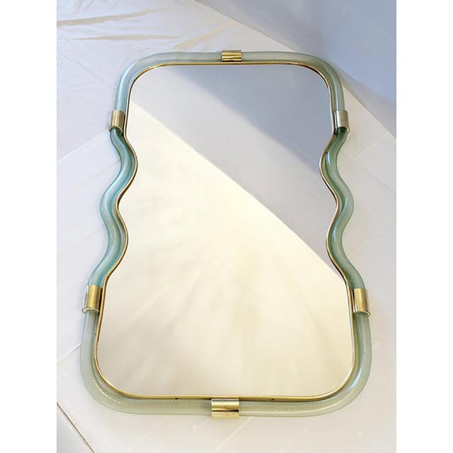 Wave Mirror in Green and Gold Torchon by Simoeng For Sale - Image 7 of 11