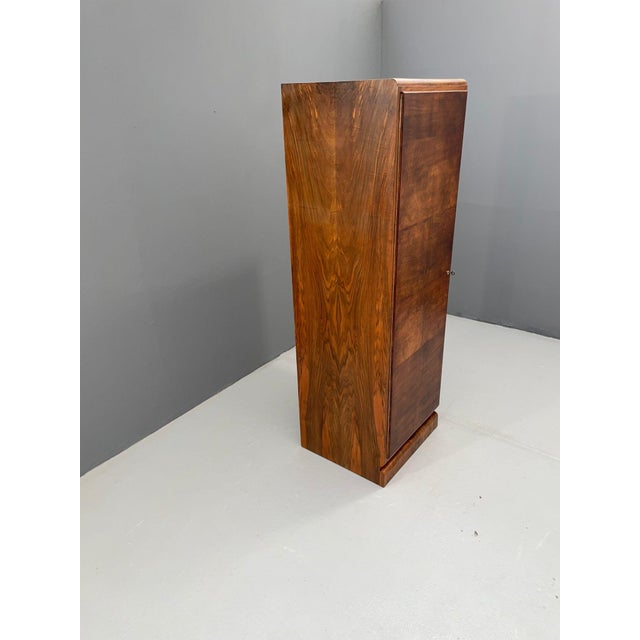 Brown Art Deco Wardrobe with Hanging Rail in Walnut Veneer, Czechoslovakia, 1930s For Sale - Image 8 of 13