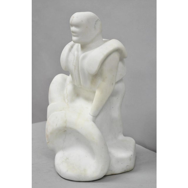 Traditional Vintage Seymour Shuren Modern White Carved Marble Male Soldier Figure Sculpture For Sale - Image 3 of 16