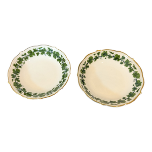 Pair of Meissen Green Ivy Scalloped Nut Dishes, Late 19th Century