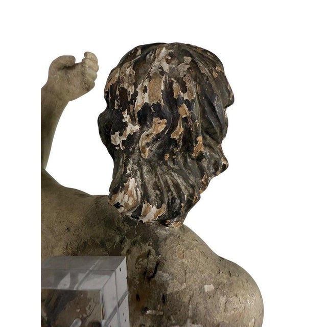 19th Century Carved Polychrome and Giltwood Statue of a Putti For Sale - Image 12 of 14