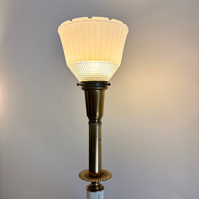 1950s Rembrandt Masterpiece Brass & Ivory Table Lamps With Original Glass Shades - a Pair For Sale - Image 10 of 14
