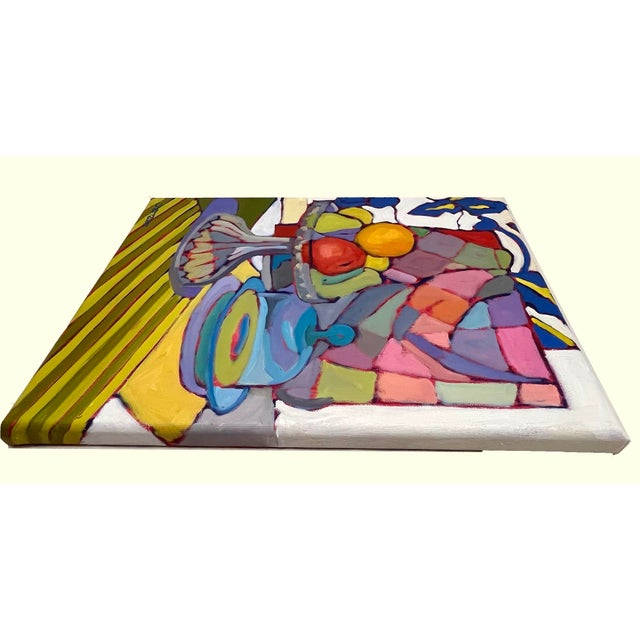 Textile Fruit and Pattern – Contemporary Still Life With Pedestal Dish For Sale - Image 7 of 8