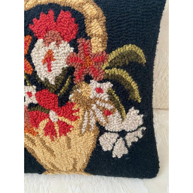 Vintage Mid Century Hand Hooked Flower Basket Pillow For Sale - Image 4 of 7